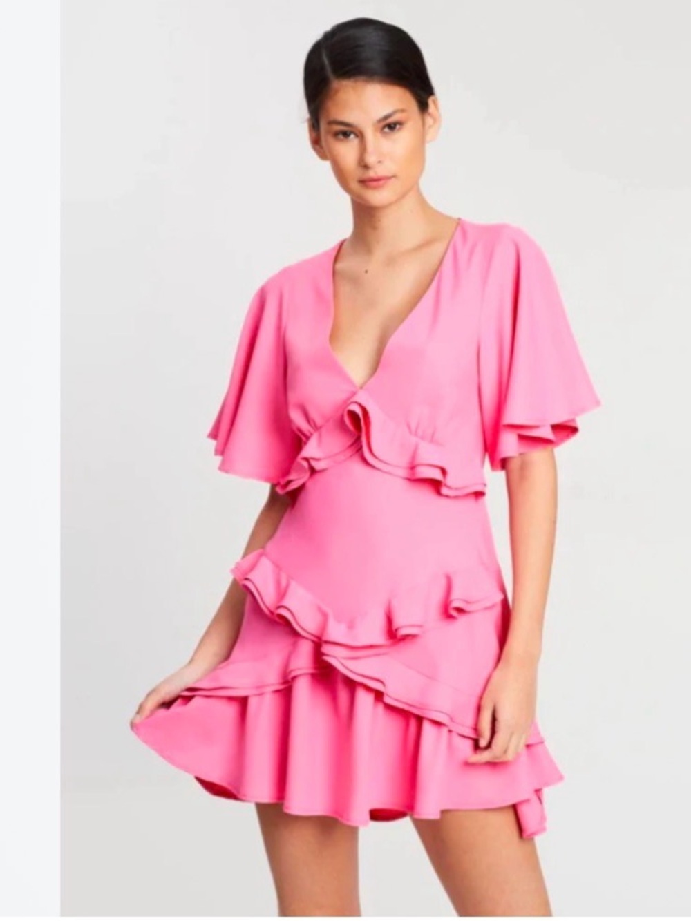 Maggie Marilyn Pink Ruffle V-Neck Mini Dress - Picture 5 of 10